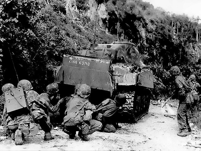 Tanks advancing on Saipan via commons.wikimedia.org