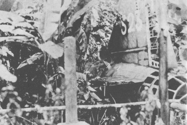 The crashed remains of Yamamoto's Mitsubishi "Betty" bomber in the jungles of Bougainville.