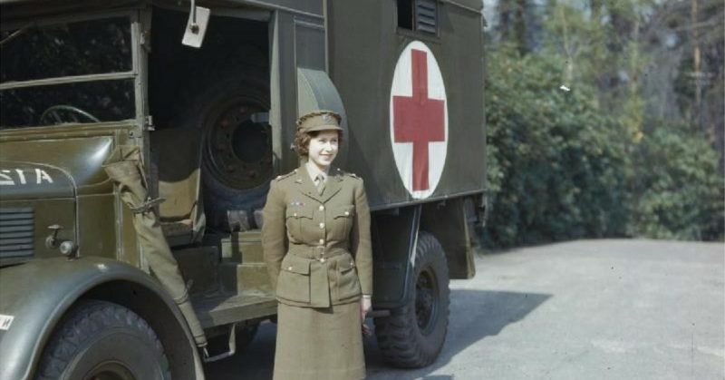 Elizabeth in Auxiliary Territorial Service uniform, April 1945.