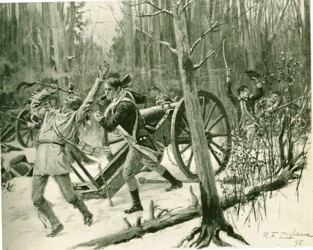 Illustration from Theodore Roosevelt's article on St. Clair's Defeat, featured in Harper's New Monthly Magazine, February 1896.