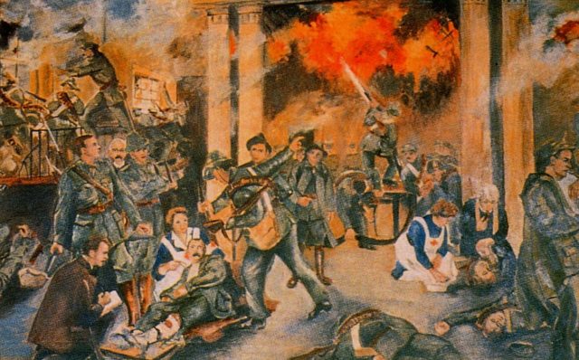 "Birth of the Irish Republic" by Walter Paget, depicting the GPO during the shelling.