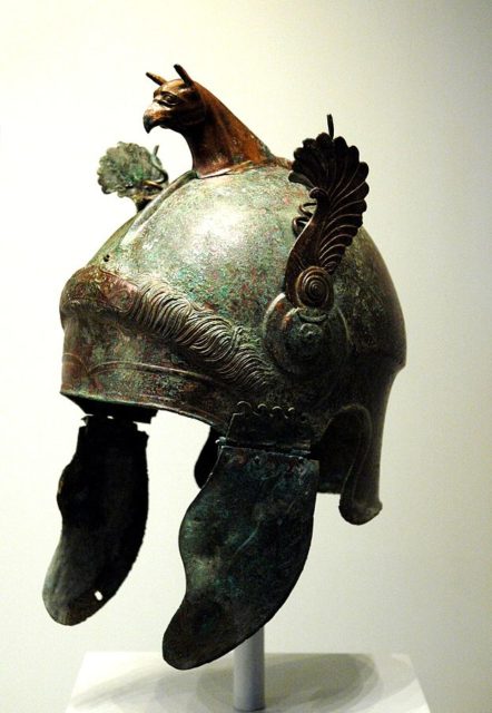 A ceremonial Attic helmet typical of many found in Samnite tombs, ca. 300 BC. Photo Credit.