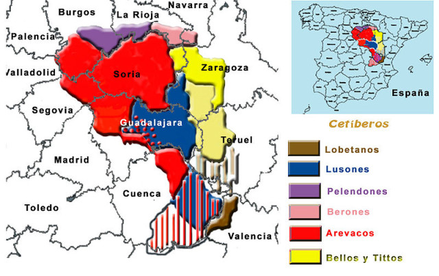 the approximate area of the Celtiberians. Numantia would be in the northern regions.