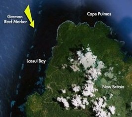 Satalite image indicating Cape Pulmas, Lassul Bay and German marker