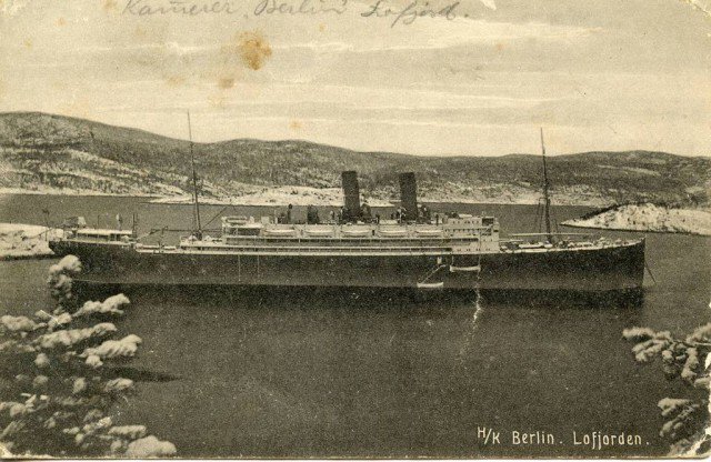 Auxiliary cruiser "Berlin" of the Imperial German Navy, interned at Lofjord, in Trondheim, Norway.