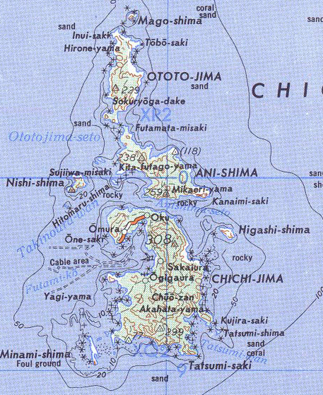Map of Chichijima, Anijima and Otoutojima.