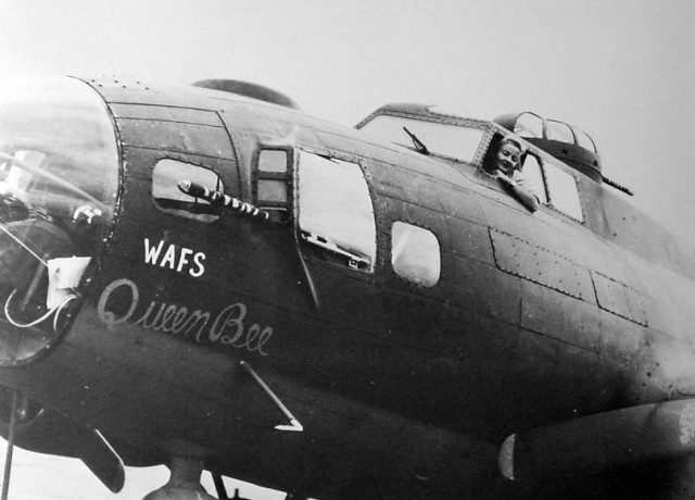 Nancy Love at the controls of a Boeing B-17 Flying Fortress "Queen Bee".