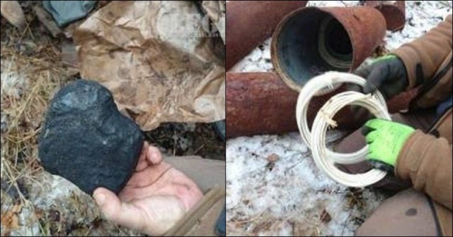 Explosives disguised as a lump of coal (left) and det chord (right) (Photo Source: Imgur)