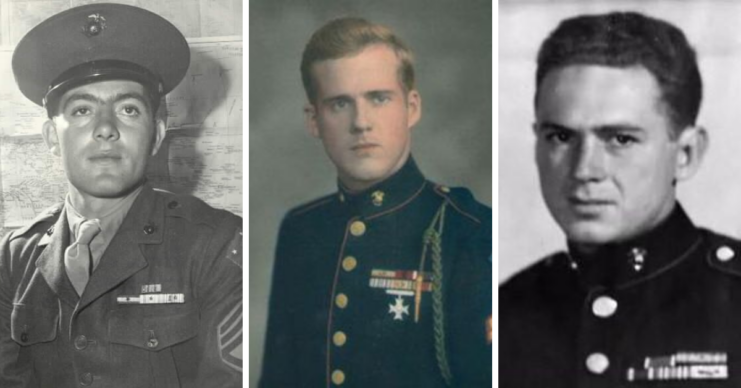 Military portrait of John Basilone + Military portrait of Eugene Sledge + Military portrait of Robert Leckie