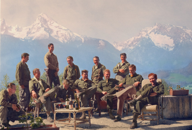 Dick Winters and his Easy Company (HBO's Band of Brothers) lounging at Eagle's Nest, Hitler's (former) residence.