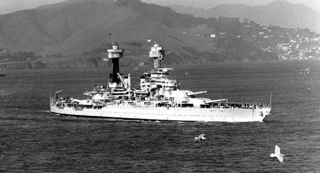 USS West Virginia (BB-48) in San Francisco Bay, c. 1934.