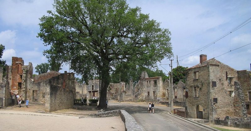 The main street of Oradour-sur Glane, just outside the church. 