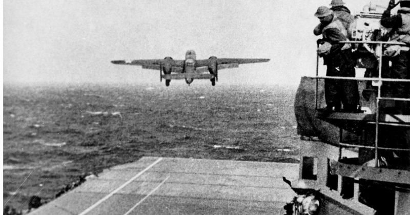 A B-25 taking off from Hornet for the raid.