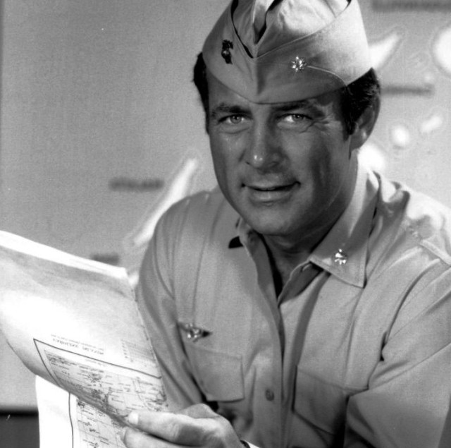 Robert Conrad as Pappy Boyington in the show “Baa Baa Black Sheep