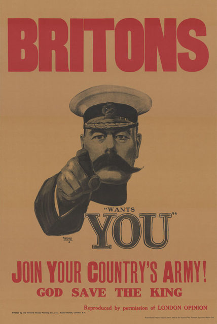 The iconic, much-imitated 1914 Lord Kitchener Wants You poster.