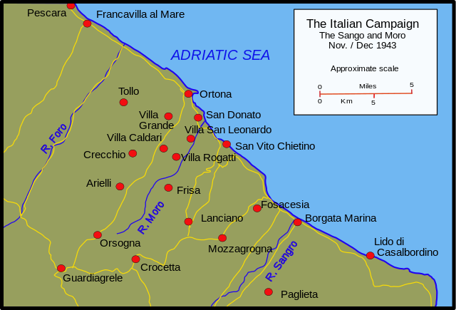 Area of the Sangro and Moro Campaigns, Italy November and December 1943. Photo Credit.