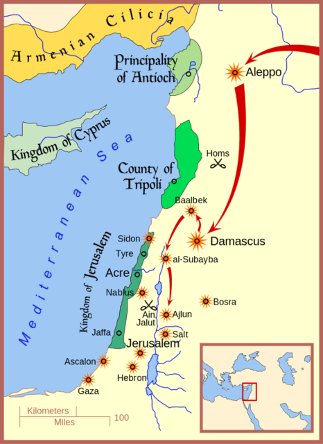 A map showing Mongol movements and targets in the year 1260 in the Levant (Palestine and Syria). Image Credit.