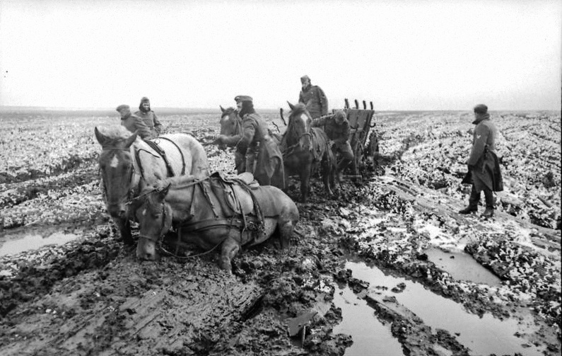 German horses stuck in the mud. By Bundesarchiv - CC BY-SA 3.0 de