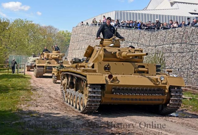 Bob from Baltimore enjoying his moment in the sun atop the Panzer III. The Valentine is always a welcome sight and looked magnificent in the sunshine.