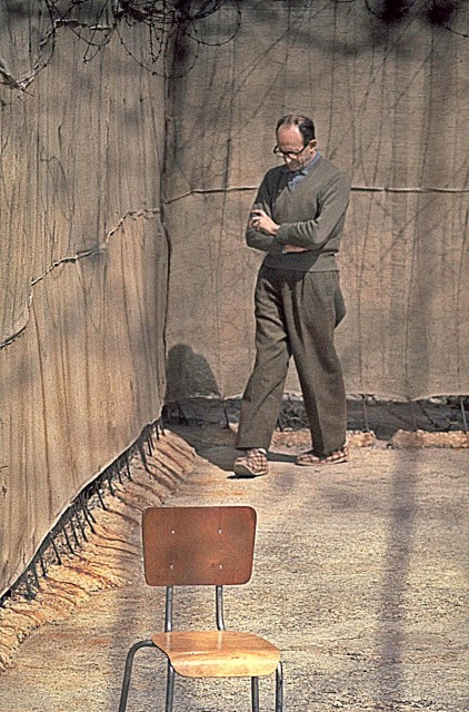 Adolf Eichmann in the yard of Ayalon Prison in Israel, 1961. By Flickr, CC BY-SA 3.0