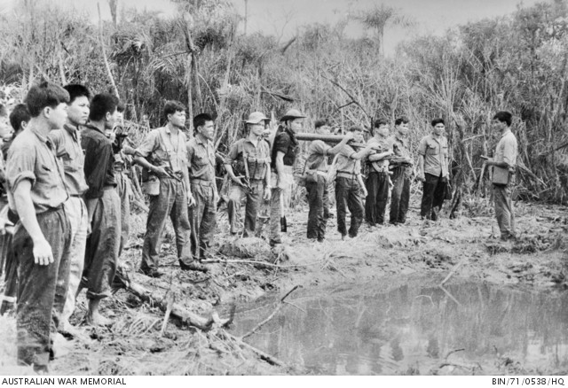 Vietcong Soldiers training at a jungle HQ via https://www.awm.gov.au/collection/BIN/71/0538/HQ/