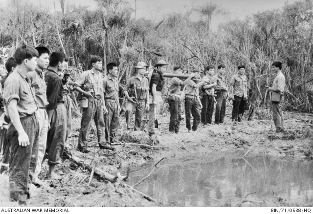 Vietcong Soldiers training at a jungle HQ via https://www.awm.gov.au/collection/BIN/71/0538/HQ/