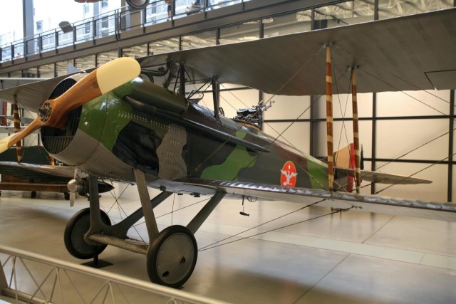 The French-built SPAD XVI which Mitchell piloted in the war, now exhibited inside the National Air and Space Museum in Washington, D. C.