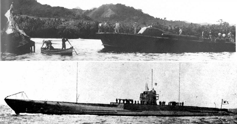 Photo up: The crew of U.S. PT boat PT-59. I-1 had been sunk during January 1943 by HMNZS Kiwi and HMNZS Moa & Japanese submarine I-1.