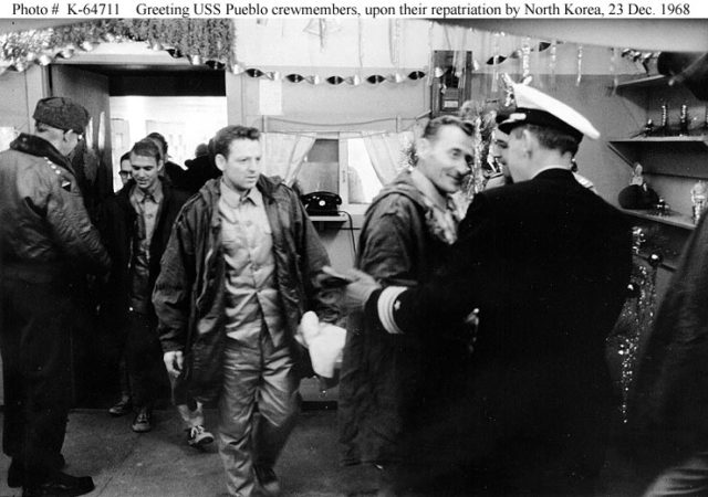 Crew of USS Pueblo upon release on 23 December 1968.