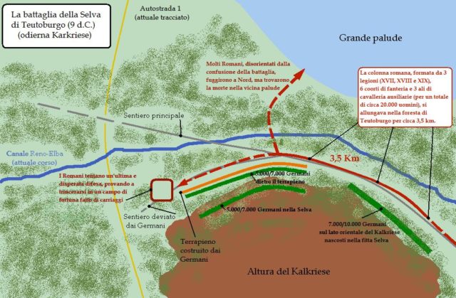 Map showing the defeat of Varus in the Teutoburg Forest. Image Credit.