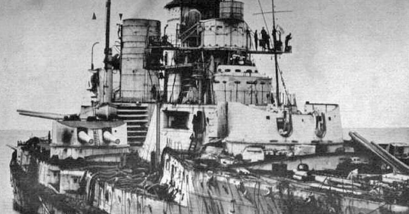 SMS Seydlitz damaged after the Battle of Jutland.