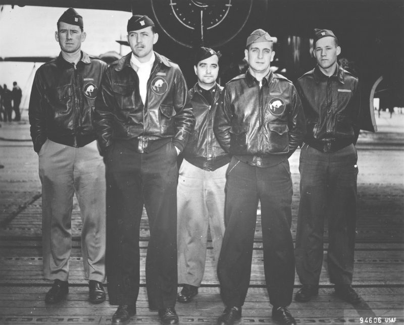 Crew No. 7 (Plane #40-2261, target Tokyo): 95th Bombardment Squadron, Lt. Ted W. Lawson, pilot; Lt. Dean Davenport, copilot; Lt. Charles L. McClure, navigator; Lt. Robert S. Clever, bombardier; Sgt. David J. Thatcher, flight engineer/gunner. (U.S. Air Force photo)
