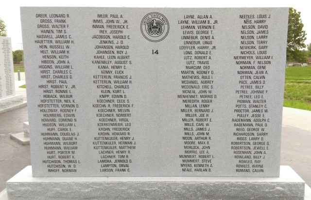 The Tipton monument has eight granite markers, each dedicated to as specific branch of the military and engraved with the names of local veterans who served in that branch. Courtesy of Jeremy P. Ämick