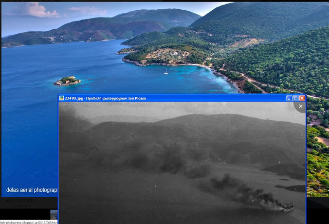 Now and then: Photo of the area by the Italian Air Force and a contemporary photo (Source: George Karelas)