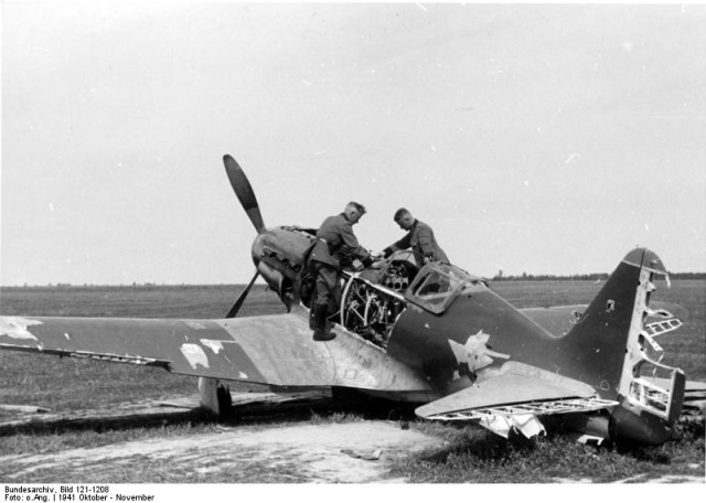 Destroyed MiG-3 on bombed soviet airfield near Białystok