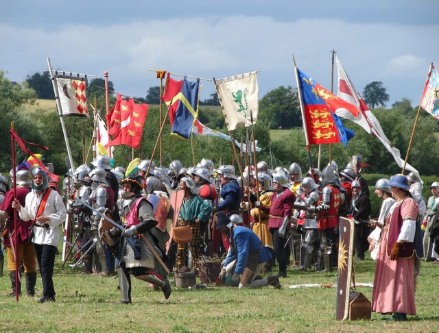 Re-enactments of English medieval events, such as the battle of Tewkesbury shown here, form part of the modern heritage industry. Photo Credit.
