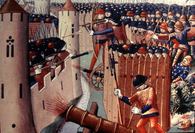 Depiction of artillery in an illustration of the Siege of Orleans of 1429