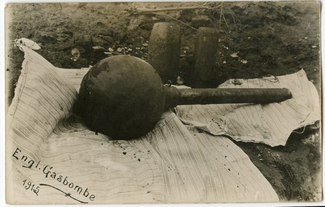 A British gas bomb from 1915. Photo Credit.