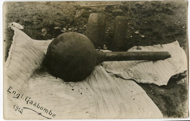 A British gas bomb from 1915. Photo Credit.
