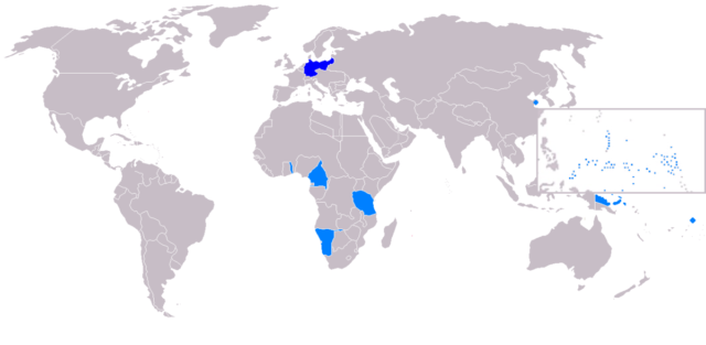 German colonies (light blue) made into League of Nations mandates. Image Credit.