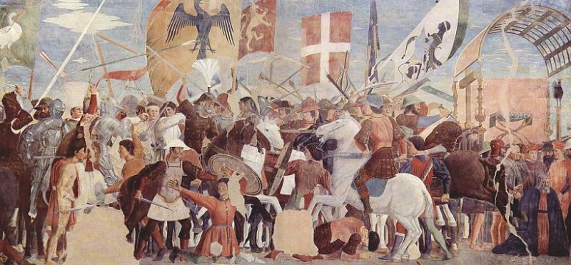 The battle between Heraclius’ army and Persians under Khosrau II. Fresco by Piero Della Francesca, c. 1452. Image: Wikipedia