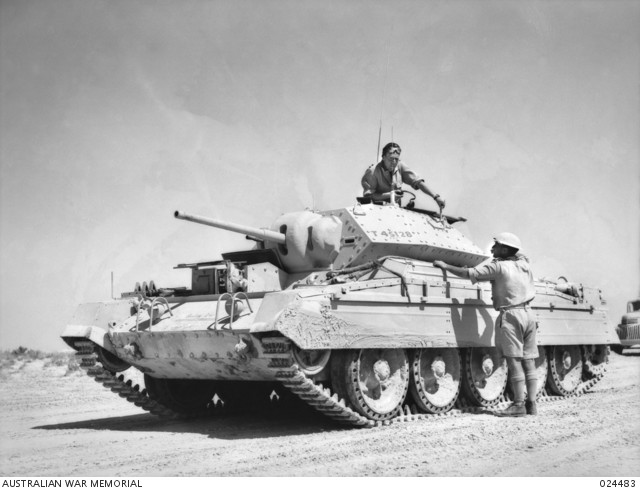 A Crusader tank of the Australian 9th Division Cavalry Regiment. Most Allied armoured formations in North Africa were British, and they were the ones who usually bore the brunt of Rommel’s panzer attacks. 10 July 1942 [via]