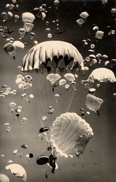 Paratroopers over Moscow. Photography by Yakov Rumkin. ca 1940's. dropped out of Li-2s