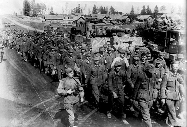German POWs after liberation of Minsk, Operation Bagration. 1944 [via]