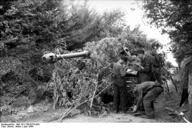 Most likely taken on 14 June this photo shows a camouflaged Tiger tank on the Ancienne Route de Caen (the old Caen Road), where Wittmann's company spent the night of 12/13 June (Image).