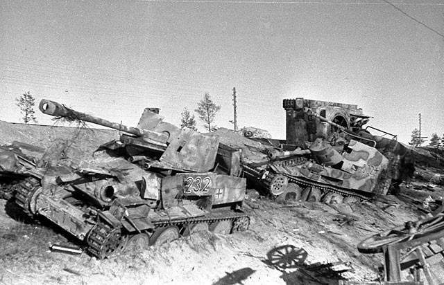 Destroyed German armour somewhere in Belarus. 1944 [via]