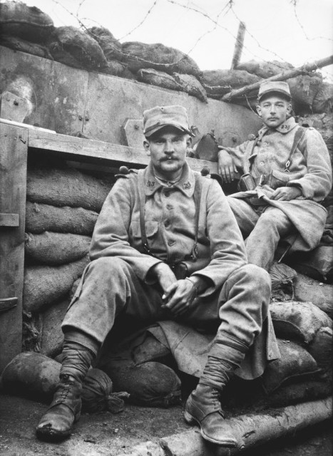 Soldiers in trenches. July 1916.