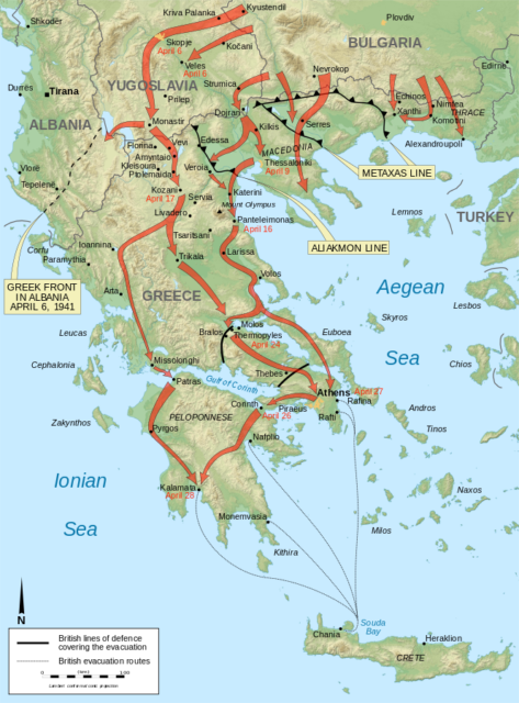 Map of the battle of Greece in April 1941 during World War II. Image Credit.
