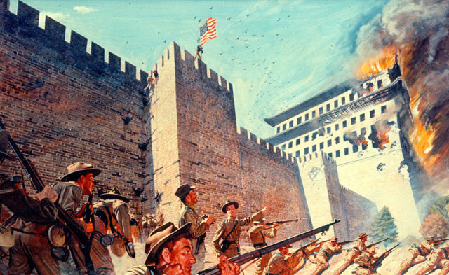 The Americans of the relief force scaled the walls to get to the Legations. The British found an open gate and got there faster.