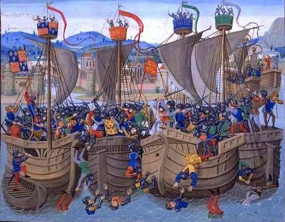 A miniature of the Battle of Sluys from Jean Froissart's Chronicles, 14th century